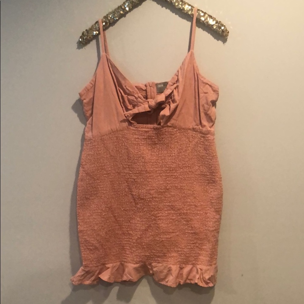 smocked tie mini dress